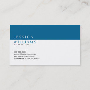 Simple Modern White & Navy Blue SEO Specialist Business Card
