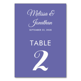 Simple modern white periwinkle elegant wedding table number