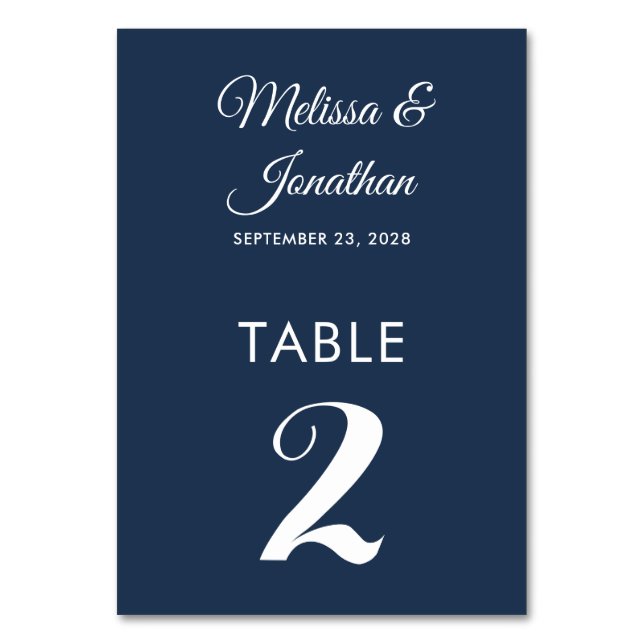 Simple modern white Prussian blue elegant wedding Table Number (Front)