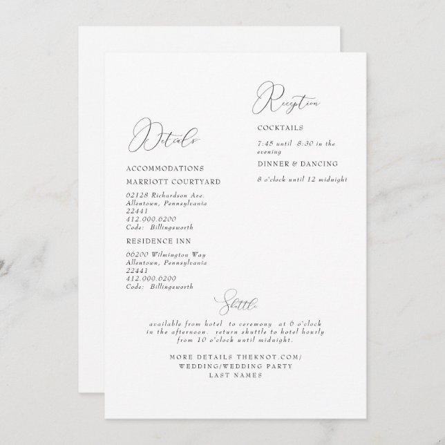 Simple Modern White Wedding Detail II Invitation (Front/Back)
