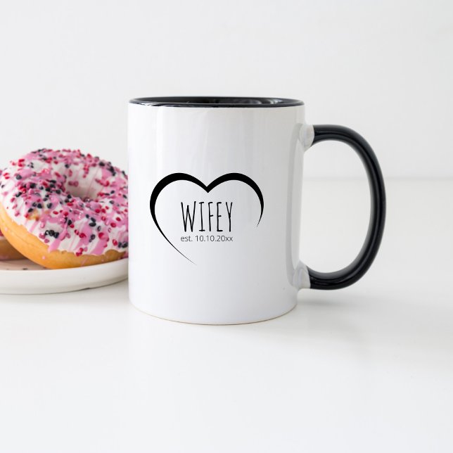 Simple Modern Wifey Established Date Wedding Gift Mug (Creator Uploaded)