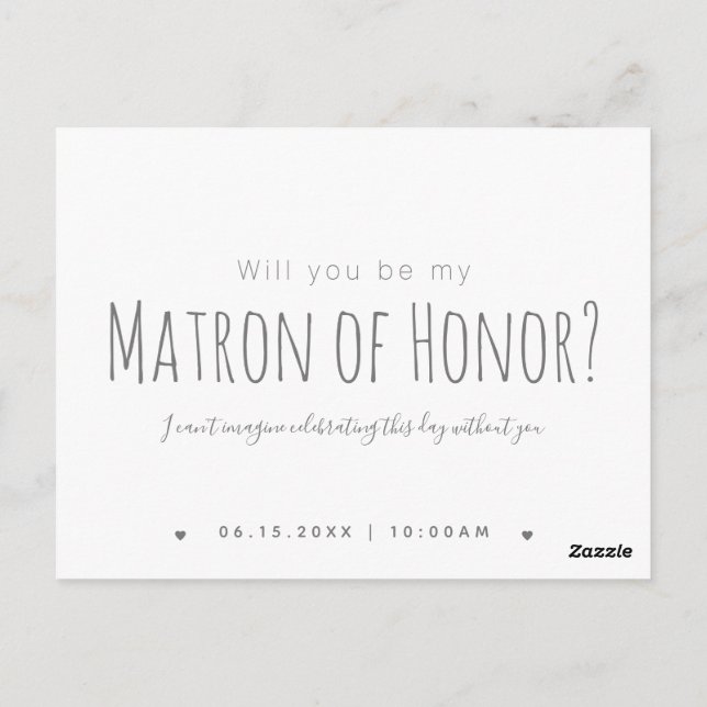 Simple Modern Will You Be My Matron of Honour Postcard (Back)