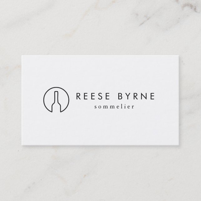 Simple Modern Wine Bottle Logo Sommelier White 2 Business Card (Front)