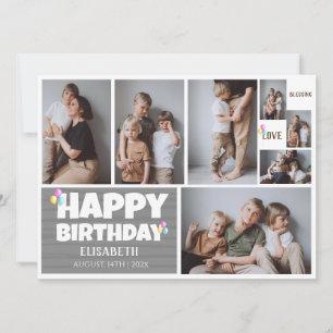 Simple Modern Wood Birthday Stylish Photo Collage Card
