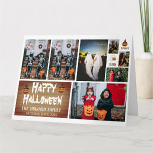Simple Modern Wood Spooky Halloween Photo Collage Card