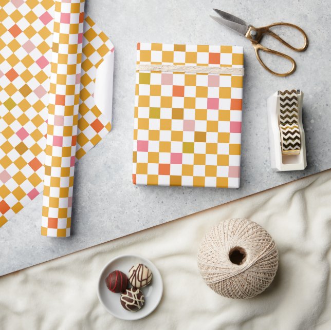 Simple Modern Yellow Chequered Wrapping Paper (Crafts)
