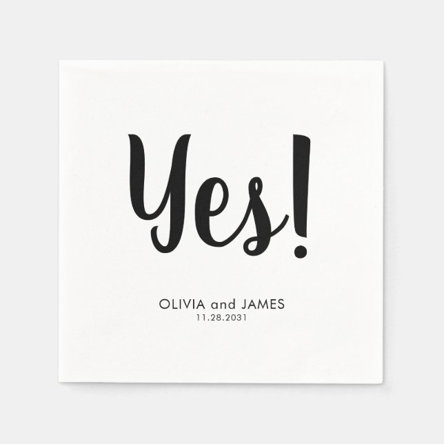 Simple Modern YES Engaged Script Engagement Party Napkin (Front)