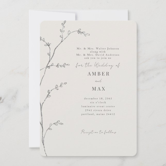 Simple Moments Both Parents Stem Cream Rounded Invitation (Front)