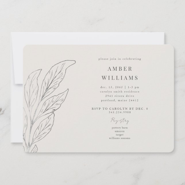 Simple Moments Bridal Shower Stem Cream Rounded Invitation (Front)