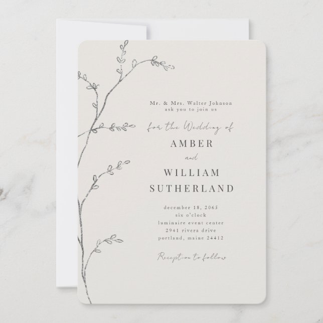 Simple Moments Bride Parents Stem Cream Rounded Invitation (Front)