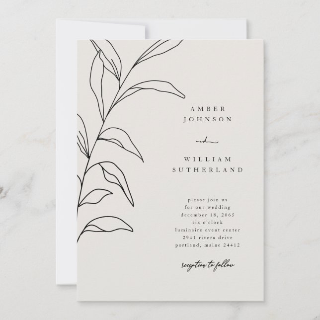 Simple Moments Hand-Drawn Stem Wedding Invitation (Front)