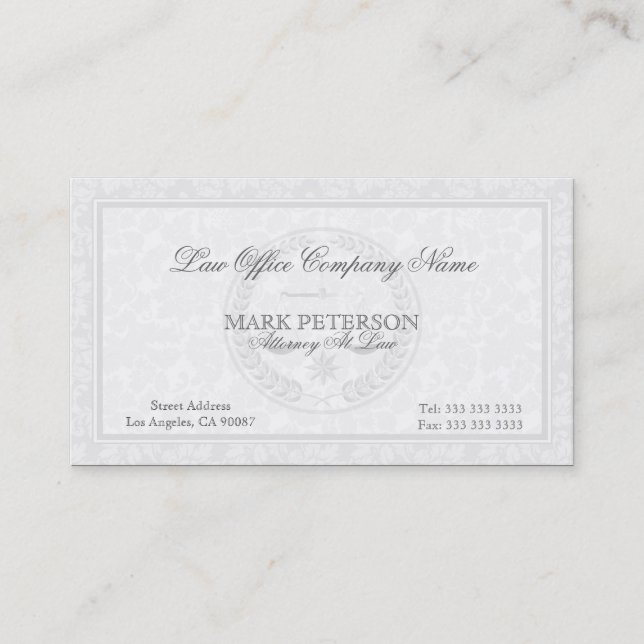 Simple Monochromatic And Damasks Attorney In Law Business Card (Front)