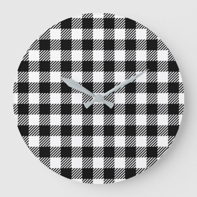 Simple Monochrome Buffalo Plaid Pattern Large Clock (Front)