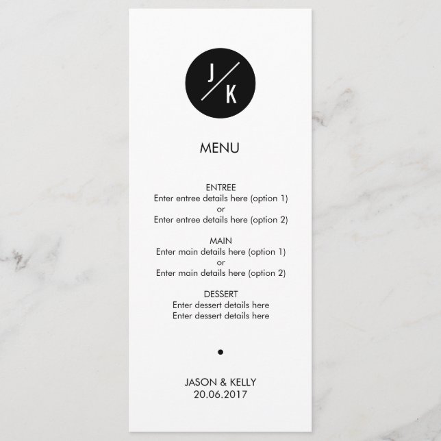 Simple monochrome circle wedding menu (Front)
