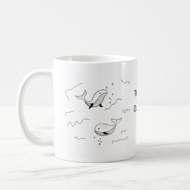Simple Monochrome Whale Sea Lineart Custom Coffee Mug (Left)