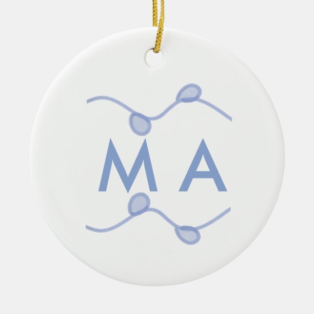 Simple monogram add your name letter blue leaf ceramic ornament (Front)