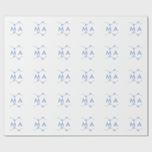 Simple monogram add your name letter blue leaf wrapping paper