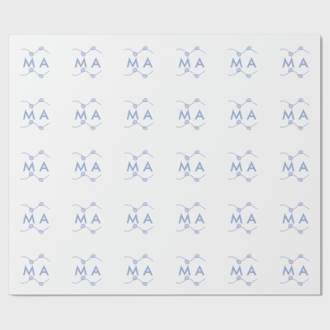 Simple monogram add your name letter blue leaf wrapping paper (Flat)