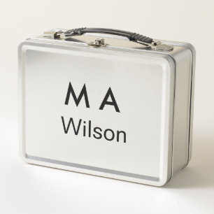 Simple monogram add your name letter man minimal metal lunch box