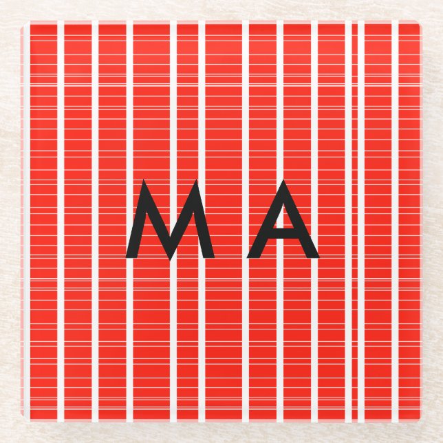 Simple monogram add your name letter man minimal t glass coaster (Front)