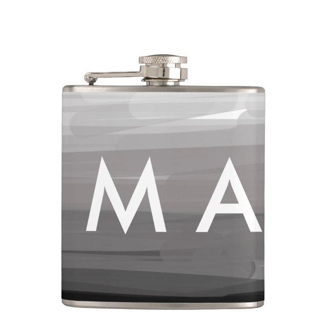 Simple monogram add your name letter man minimal t hip flask (Front)