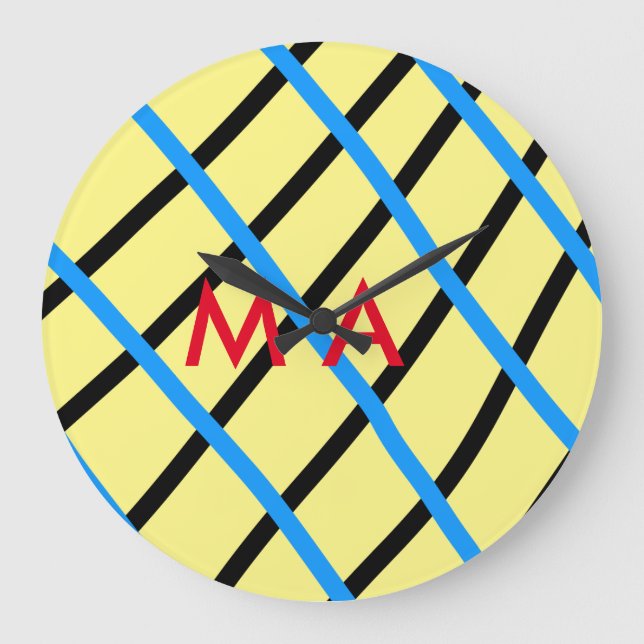 Simple monogram add your name letter man minimal t large clock (Front)