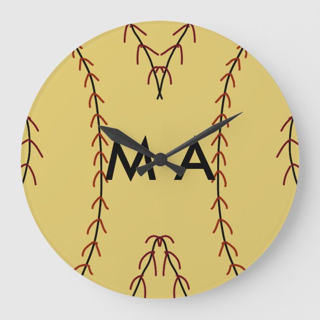 Simple monogram add your name letter man minimal t large clock (Front)