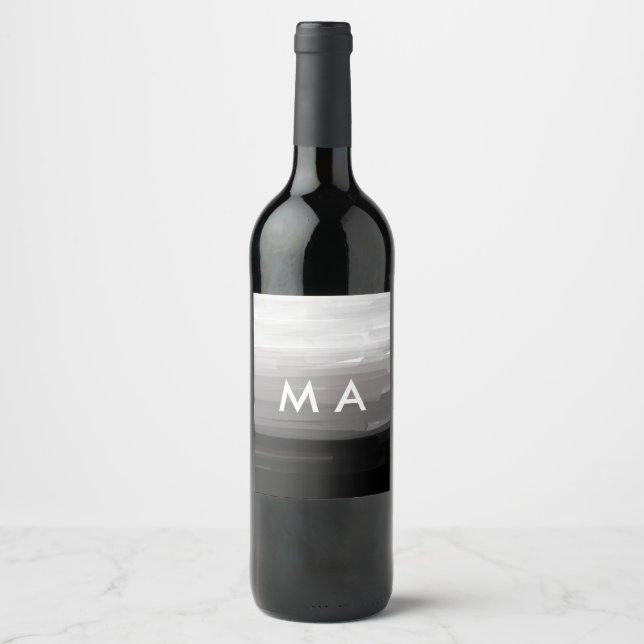 Simple monogram add your name letter man minimal t wine label (Front)