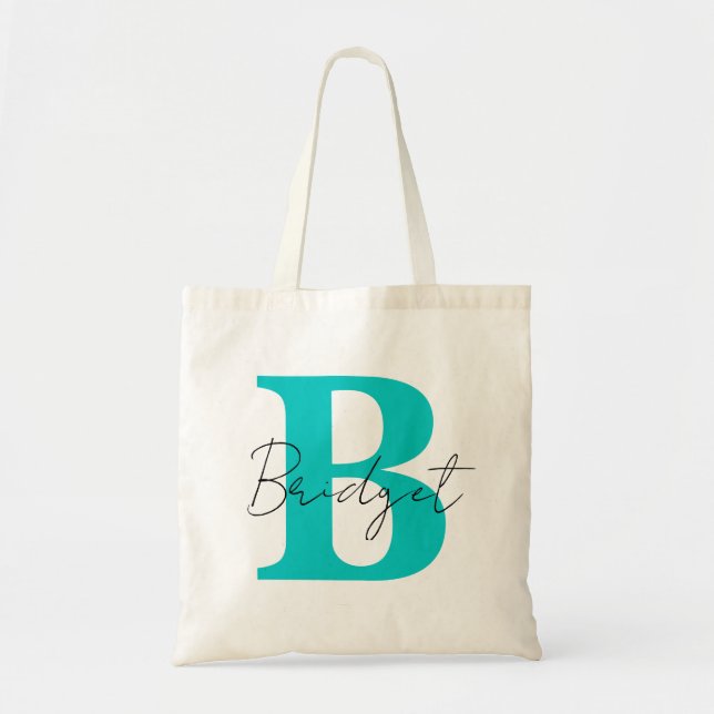 Simple Monogram and Name Modern Calligraphy Tote Bag (Front)