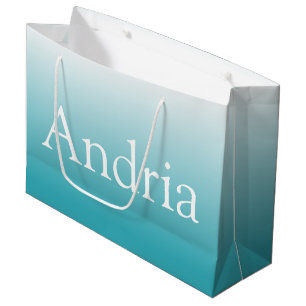 Simple Monogram Aqua Ombre Large Gift Bag