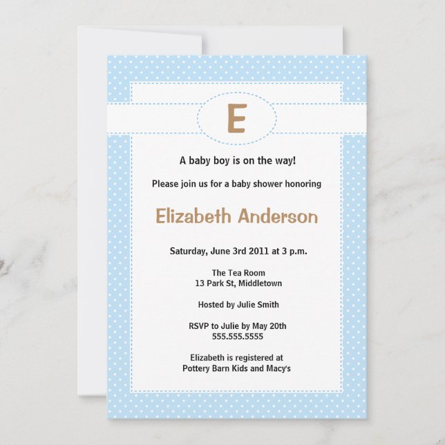 Simple Monogram Baby Shower Invitation - Boy (Front)