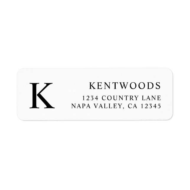 Simple Monogram Black and White Return Address Label (Front)