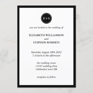 Simple Monogram Black and White Wedding Invitation