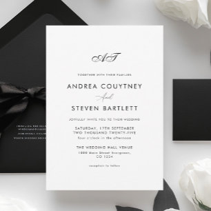 Simple Monogram Black and White Wedding Invitation