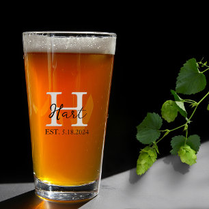 Simple Monogram Black Beige Beer Glass
