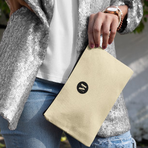 Simple Monogram Black & Beige Elegant Neutral Accessory Pouch
