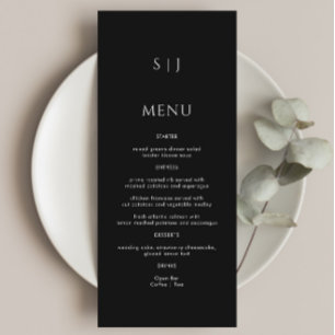 Simple Monogram Black Wedding Menu
