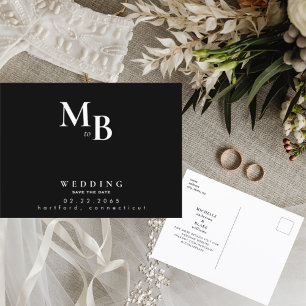 Simple Monogram Black Wedding Save the Date Announcement Postcard