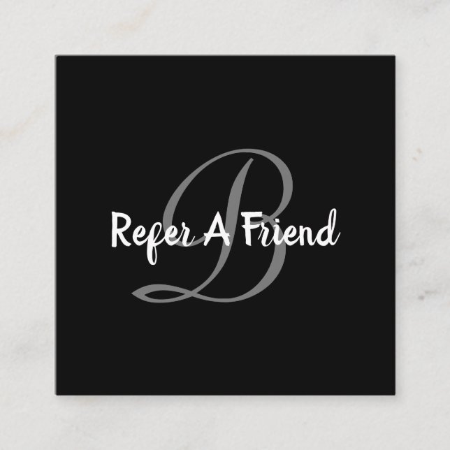 Simple Monogram Black & White Referral Card (Front)