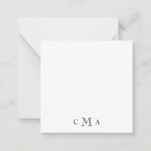 Simple Monogram Blank Note  Card (Front)