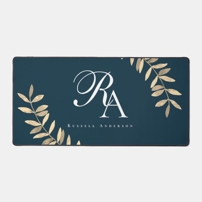 Simple Monogram Blue Desk Mat (Front)