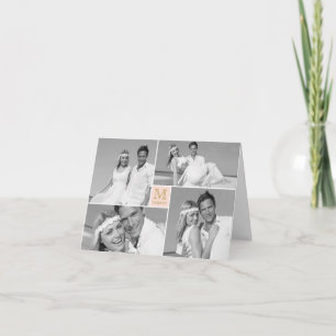 Simple Monogram Box 4 Multi Photo Modern Wedding Thank You Card