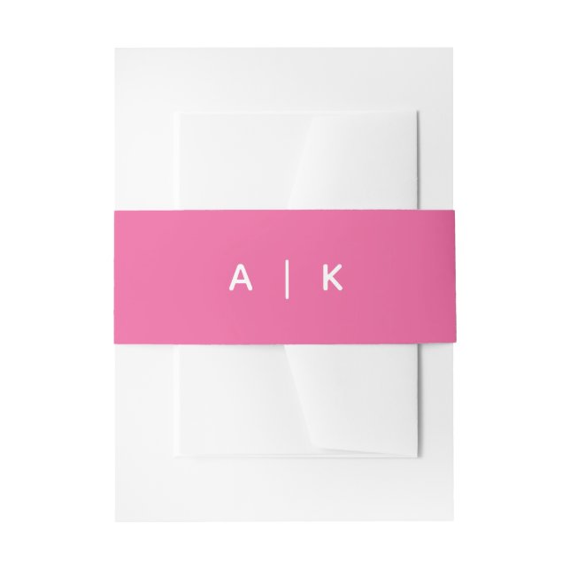 Simple monogram bright pink invitation invitation belly band (Front Example)