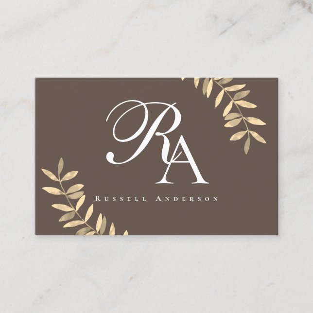 Simple Monogram Brown Business Card (Front)