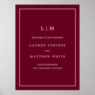 Simple Monogram Burgundy Elegant Welcome Wedding Poster