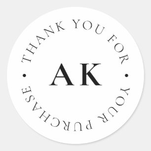 Simple Monogram Business Packaging Thank You Classic Round Sticker