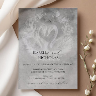 Simple Monogram Calligraphy Romantic Swan Wedding Invitation