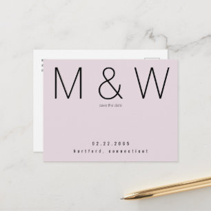 Simple Monogram Champagne Pink Save the Date Announcement Postcard