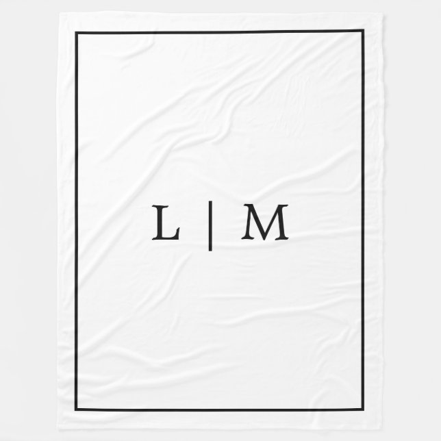 Simple Monogram Classic Black and White Minimalist Fleece Blanket (Front)