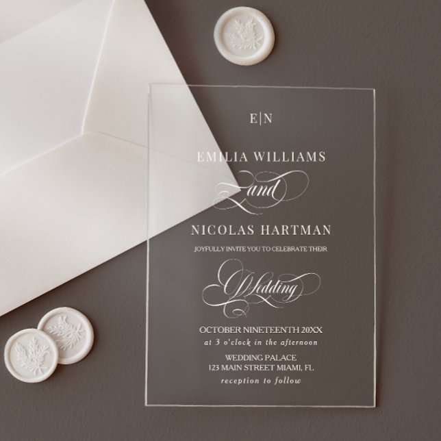 Simple Monogram Classic Wedding  Acrylic Invitations (Creator Uploaded)